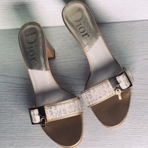 VTG DIOR Trotter Key Monogram Galliano era Mules Heels Slides Sz 38